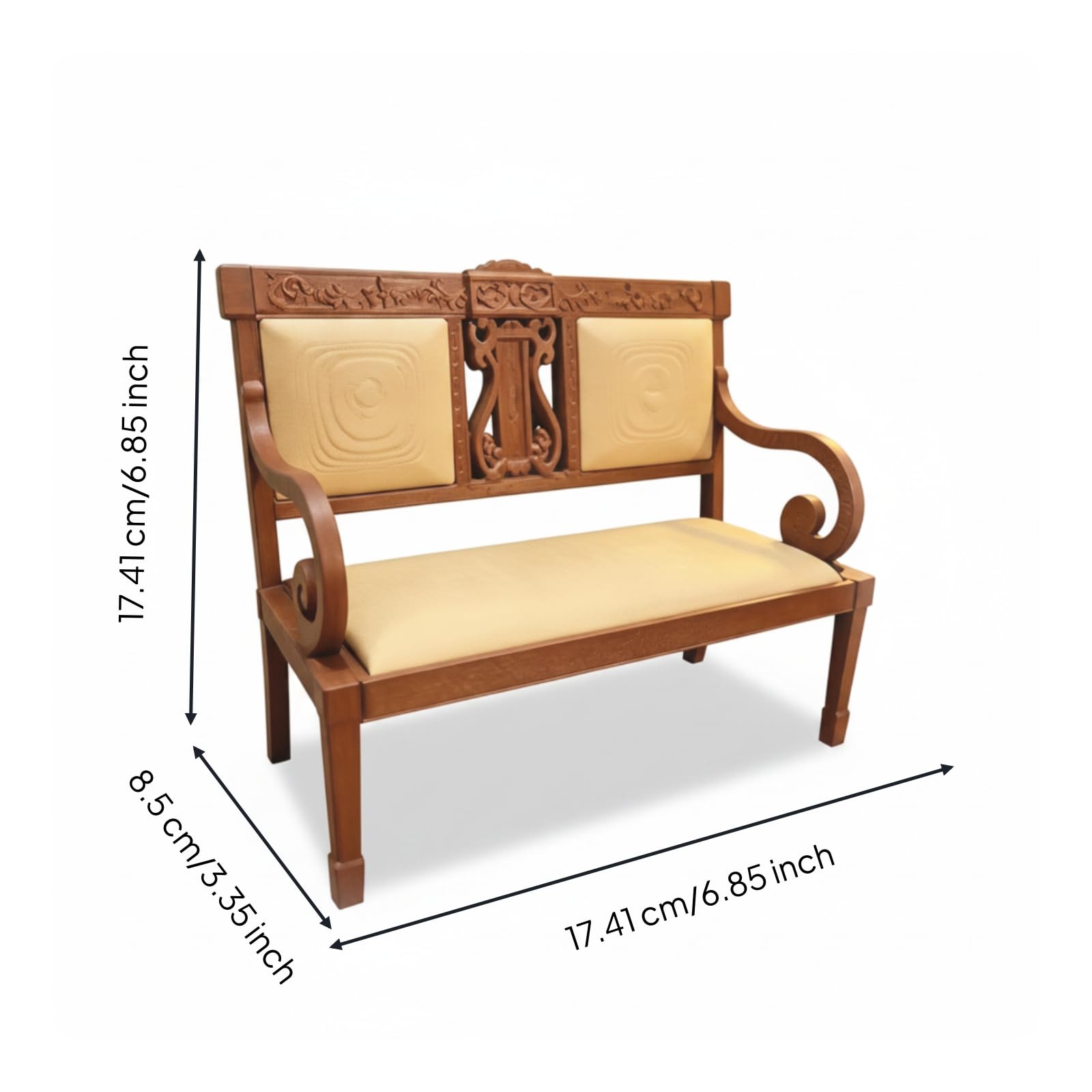 Sedia in Ridotta con Schienale Decorativo E Braccioli Arrotondati con Rivestimento in Tessuto Crema per Composizioni in Miniatura E Scaffale da Collezione