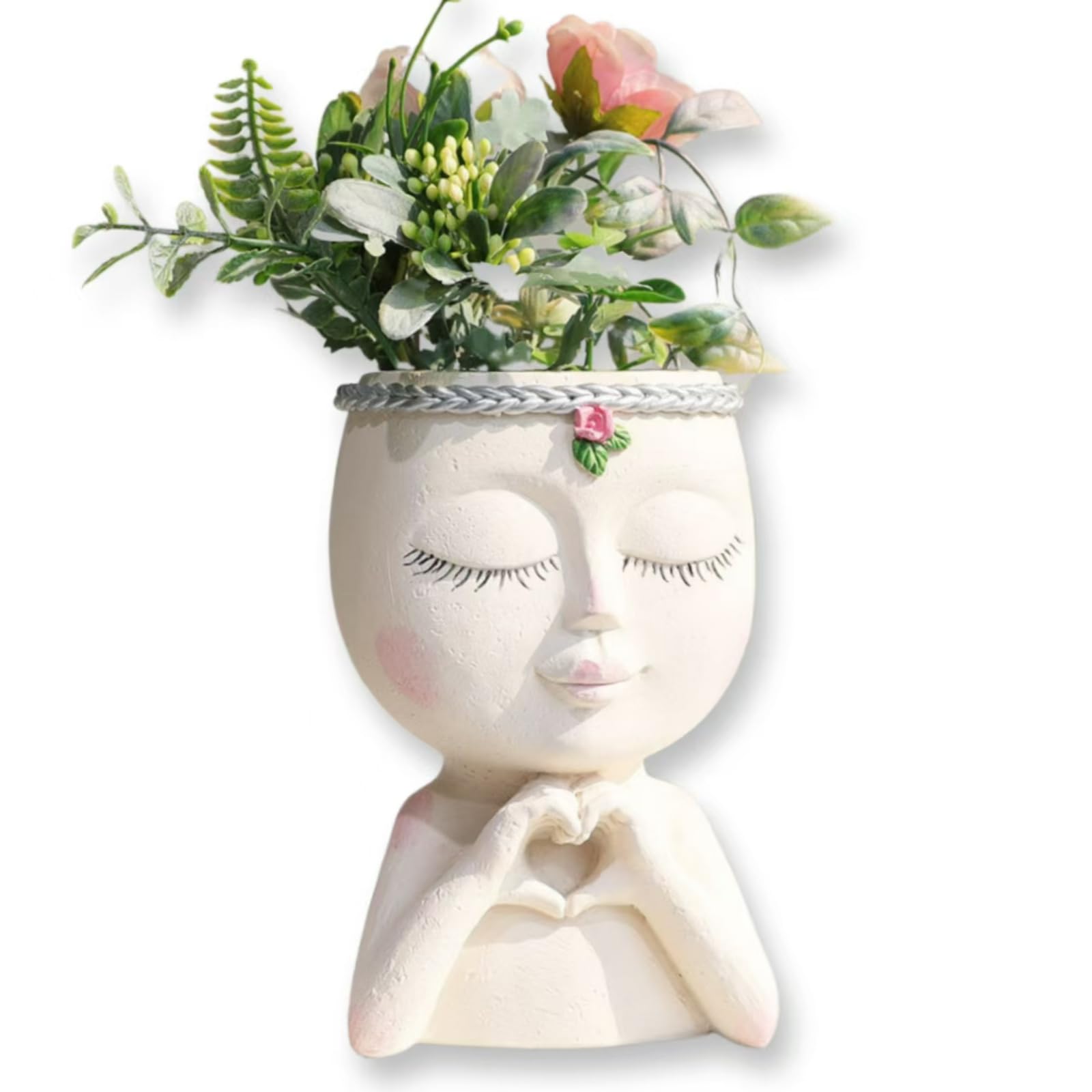 Yoohspoe GAFBV Face Planter Cute Resin Cactus for Indoor and Outdoor Plants Face Vase Home Decor Funny Succulent Pots (White-Genie)