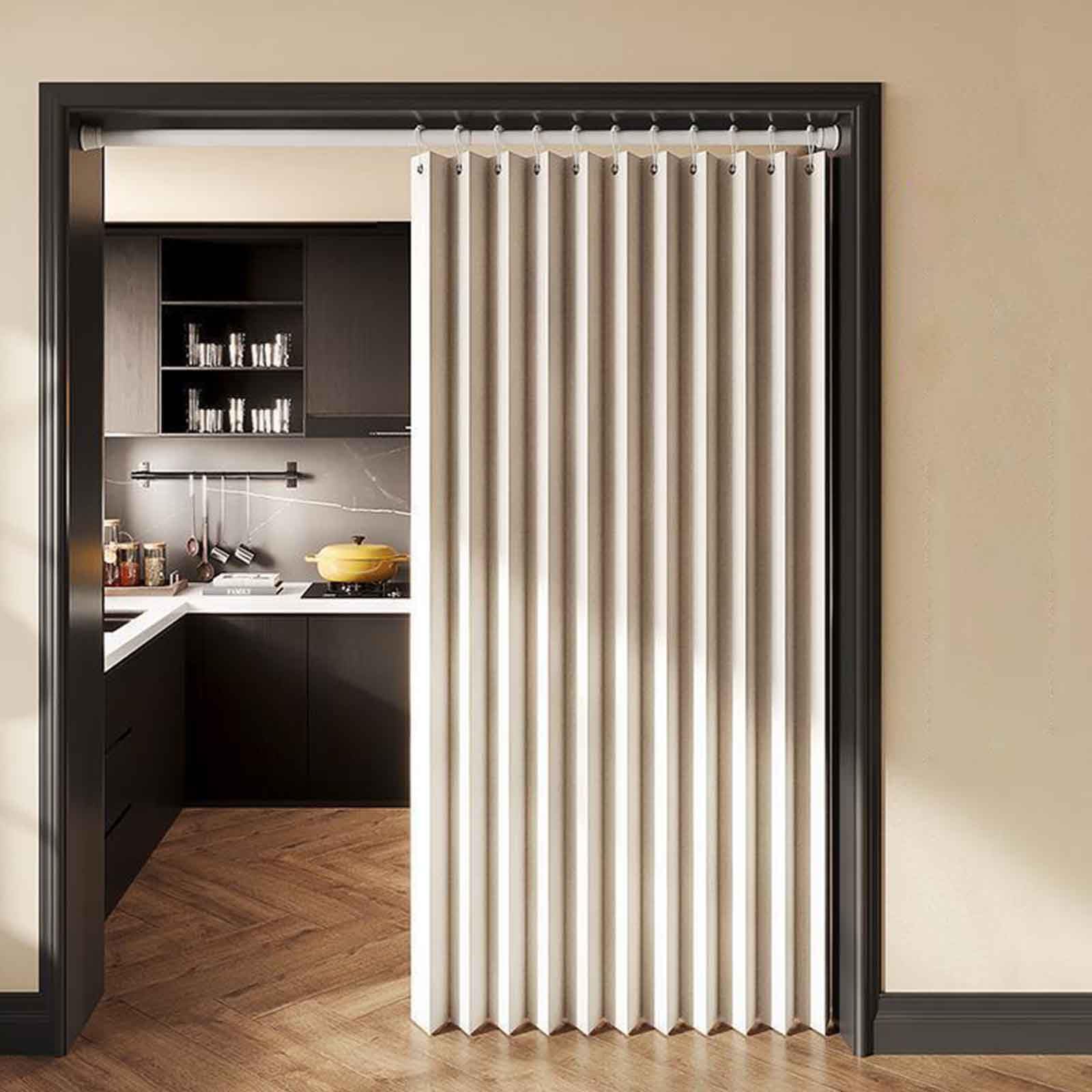Falttürvorhang,Mit Teleskopstange,Magnetischer Türvorhang mit Verdunkelung, Faltbarer Raumteiler für Bad/Schlafzimmer/Wohnzimmer, Akkordeon-Design(*5,W 100*H 190cm)