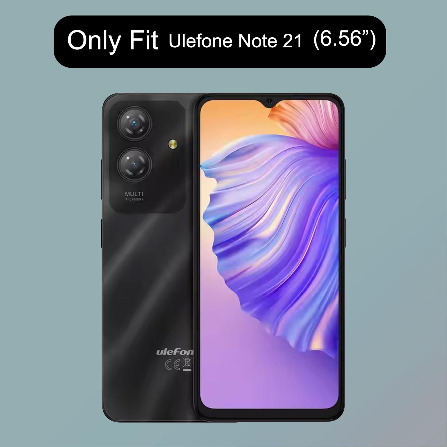 Custodia Per Ulefone Note 21 (6.56'') + 2 Vetri Temperati, Cover In Silicone Morbido Nero Con Anello Porta 360° E Supporto Magnetico, Antigraffio TPU