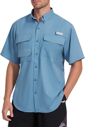 Miniatura 8 de BASSDASH UPF 50 Camisa de vestir para pesca de manga corta con botones para hombre, tejida, de manga corta, para exterior