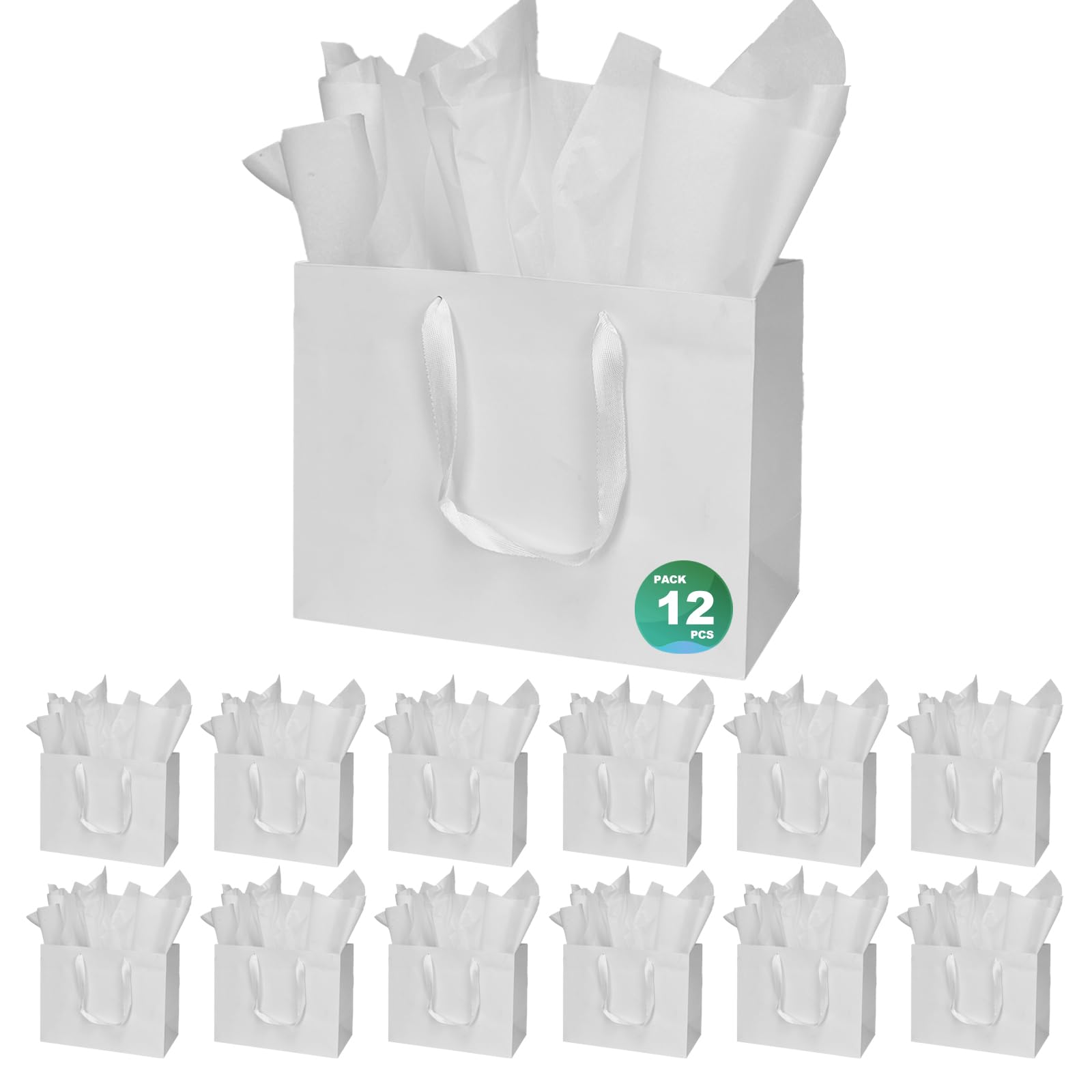 Papertide 12 Pack White Jumbo Gift Bags 40.6x15.2x30.4cm with Tissue Paper