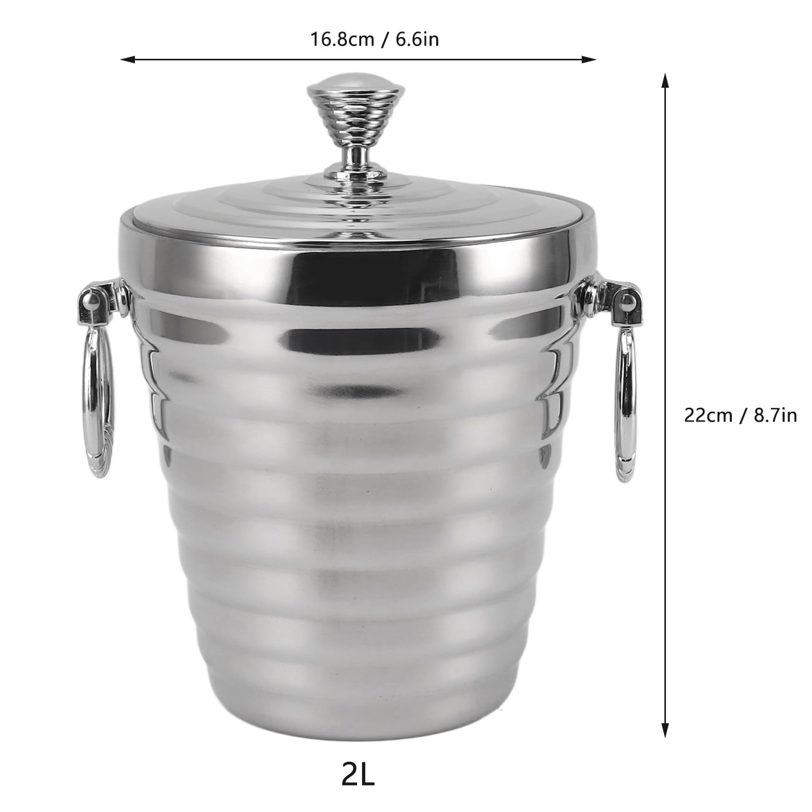 Lybunair Stainless Steel Ice Bucket with Lid, Large Capacity Double Insulated Bucket Includes Ice Tongs and Strainer for Champagne, and Beverages (2L)