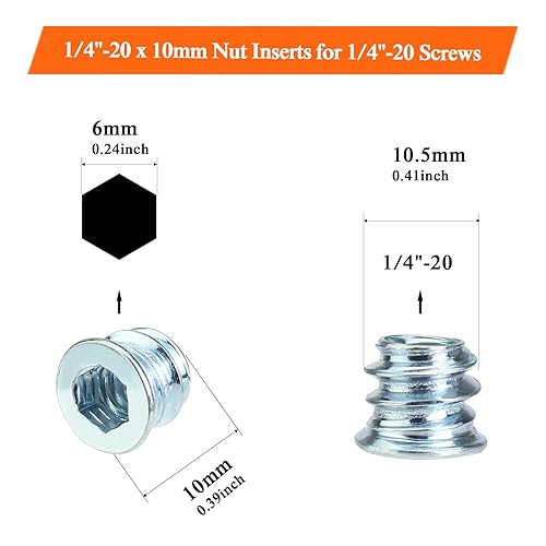 Miniatura 31 de 30 piezas de insertos roscados de 5/16"-0.709 x 0.787 in con llave hexagonal, insertos de madera, acero al carbono chapado en zinc azul