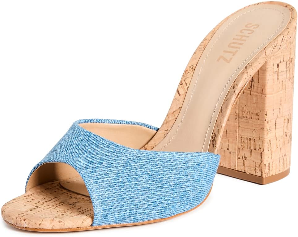 SCHUTZ Women's Kaycee Heels, Washed Denim Blue, 7.5 Medium US