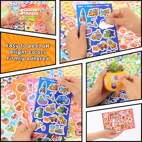 HORIECHALY Smelly Stickers for Kids, 60 Sheets Scented Stickers Scratch and Sniff 900+ with 7 Themes, 15 Scents Funny Fruit & Food Pattern for Teacher Classroom, Cute Reward for Elementary, Students.
