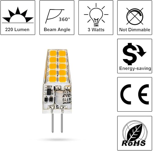 Miniatura 4 de Yosenmi Bombilla LED G4 G4 de 4 W, reemplazo de bombilla halógena G4 de 30 W, 12 V-24 V, 4000 K luz natural blanca no regulable, paquete de 10