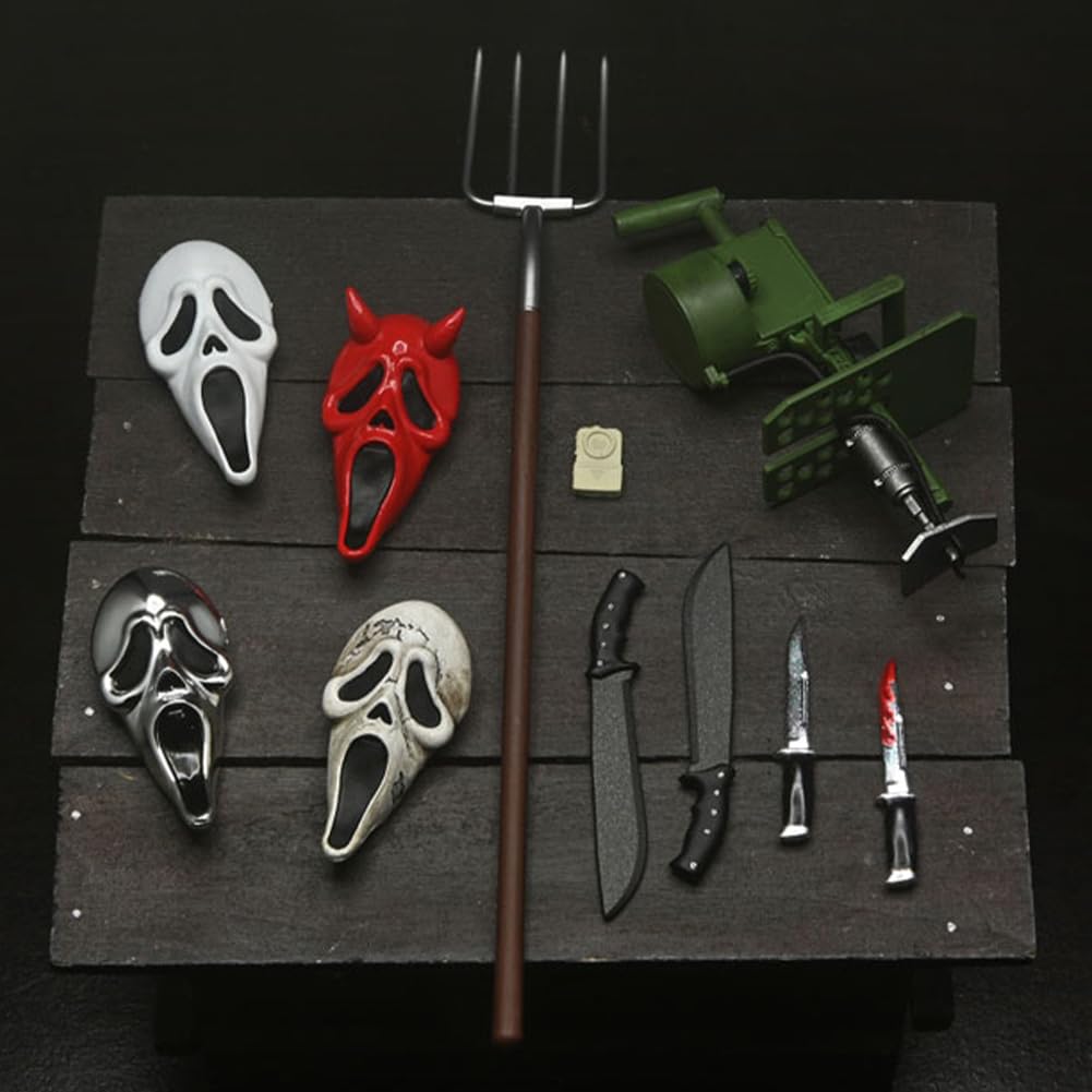 Figurine Ghostface - Figurine d'anime Ghostface - 18 cm - Articulations mobiles (avec accessoires) - Modèle de pose debout - Statue en PVC - Décoration d'intérieur - Cadeaux