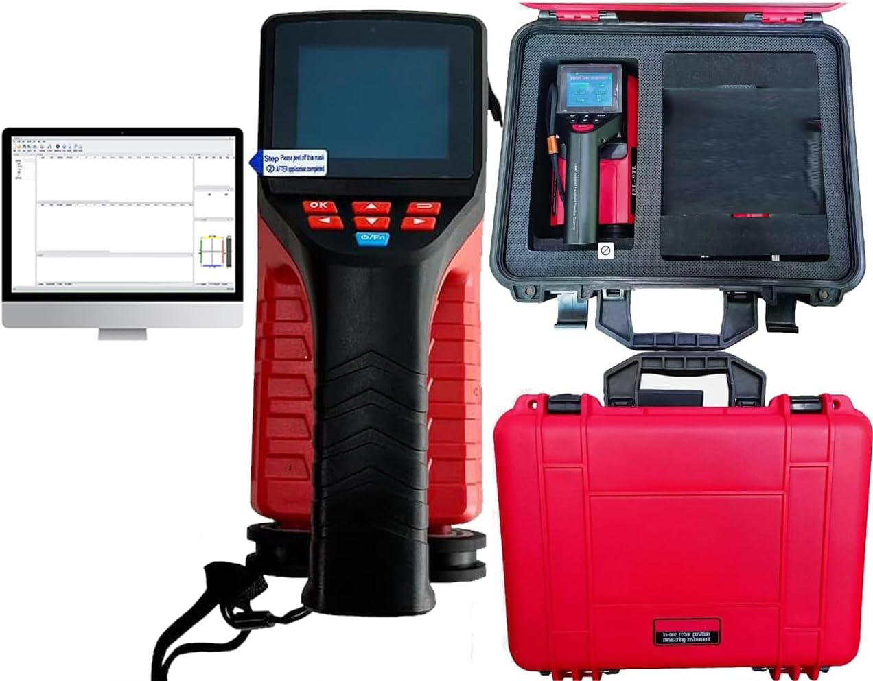Integrated Rebar Detector Rebar Finder Concrete Reinforcement Tester with φ6mm-φ50 mm φ5mm-φ210mm Accuracy ±1mm USB for Steel Bar Thickness Waveform Network Profile Multi-Mode Detection