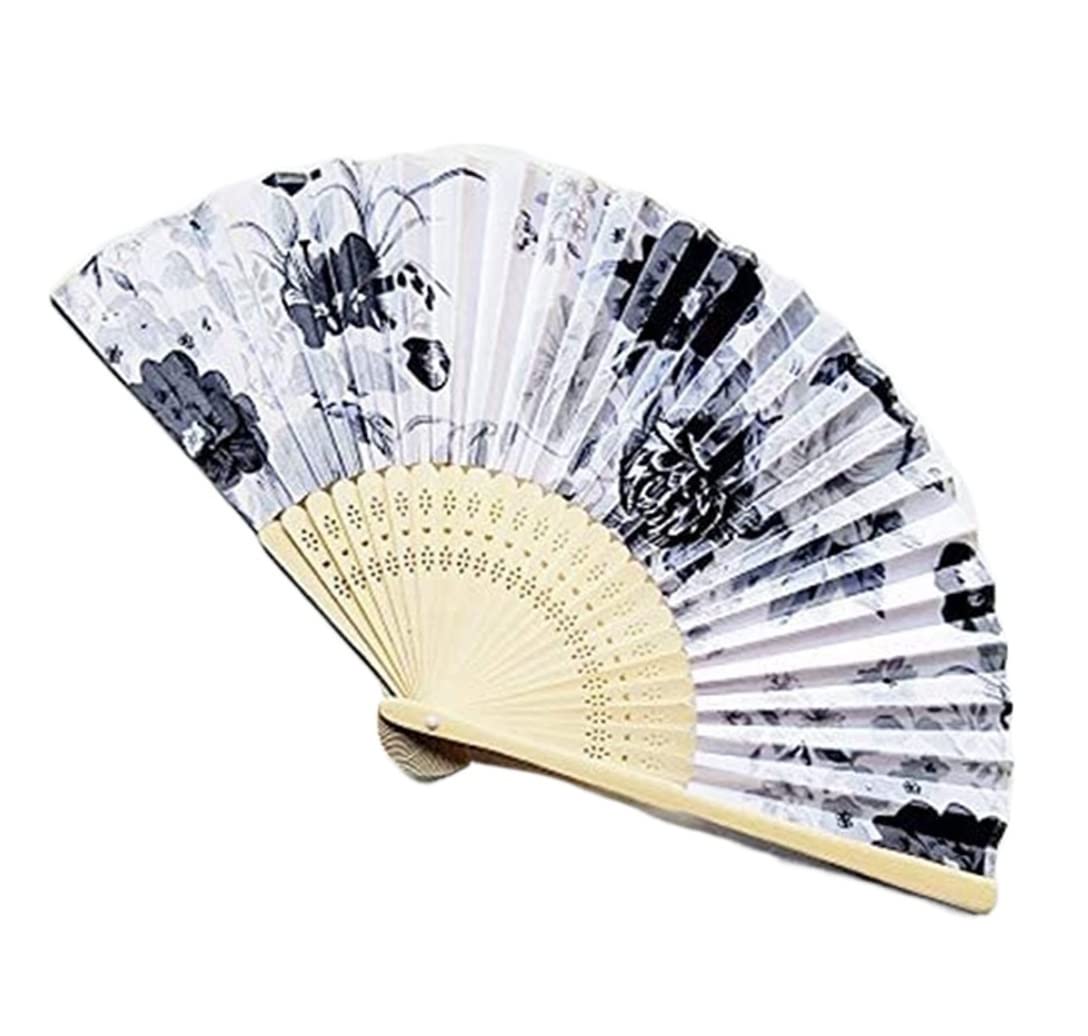 Display Fans Vintage Bamboo Folding Hand Held Flower Fan Chinese Dance Party Solid For Hand Held(C)