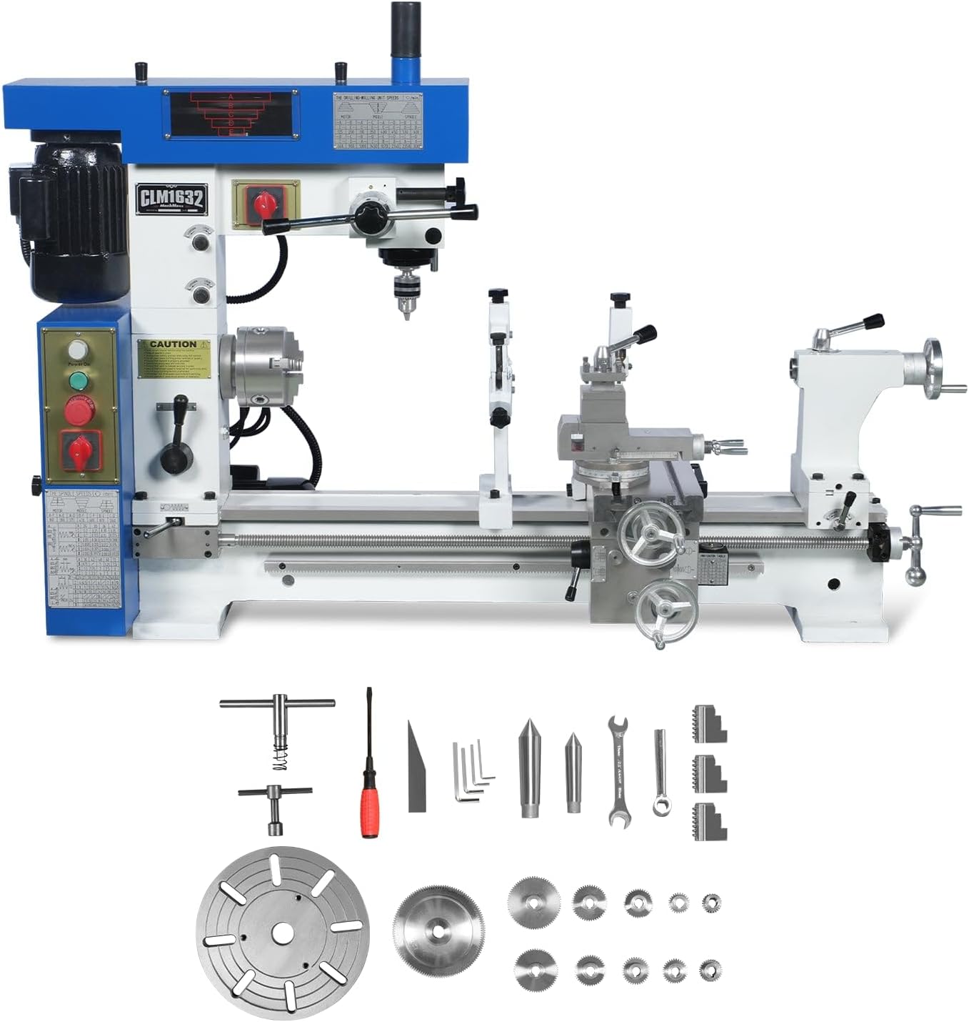 MechMaxx CLM1632 1HP 16x32 Multi-Function Metal Lathe Mill Drill Machine for Precision Turning Drilling Milling