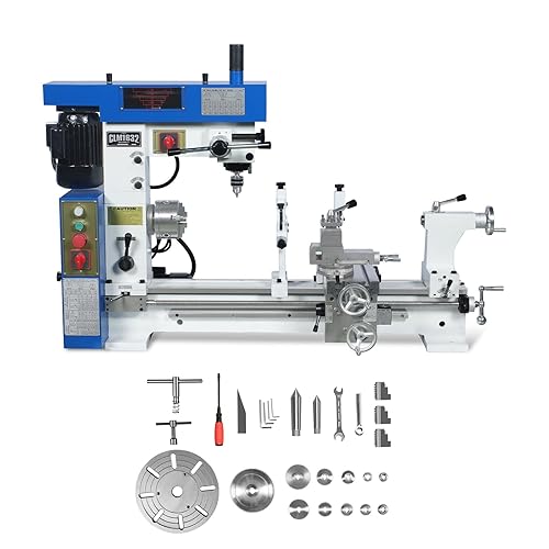 Mechmaxx 1 HP 16''x32'' Multi-Function Metal Lathe Milling Machine Head for Metalworking – Lathe, Drilling, and Milling Operations with Powerful Motor,CLM1632