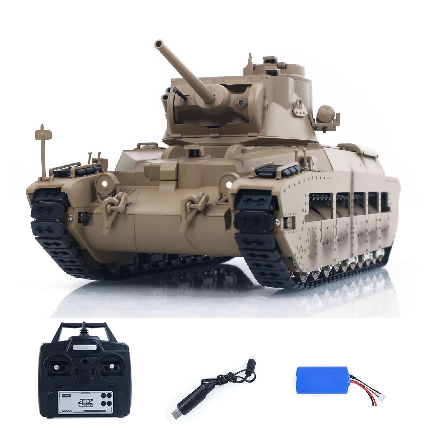 TOUCAN RC HOBBY Tongde 1/16 fern gesteuerter Militär Panzer Matilda III IV Revolver Rotation 320 Grad IR-Lichter klingt RC Elektro Modell Rauche inheit