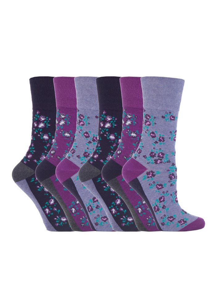 6 Pairs Ladies Gentle Grip No Elastic Socks 4-8 uk, 37-42 eur (GG57)