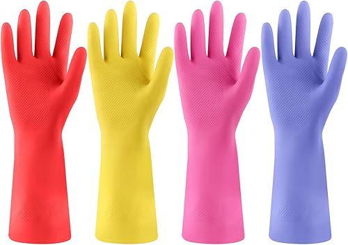 4 pares de guantes de goma para lavar platos, guantes de cocina para lavar platos, guantes de limpieza para el hogar reutilizables XL
