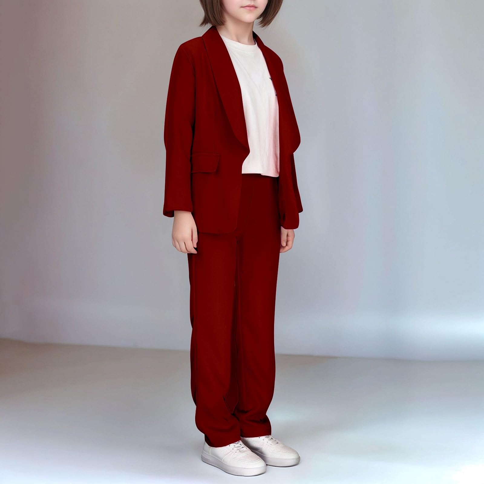 Generico Bambine, Giacca Estiva Per Il Tempo Libero Per, Tinta Unita, Con Risvolto, Aperta Sul Davanti, A Maniche Lunghe, Set Casual., Tessuto Leggero E Fluido
