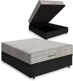 Cama Box com Baú Casal + Colchão De Molas Ensacadas - Ortobom - Airtech Springpocket 138x188x72cm
