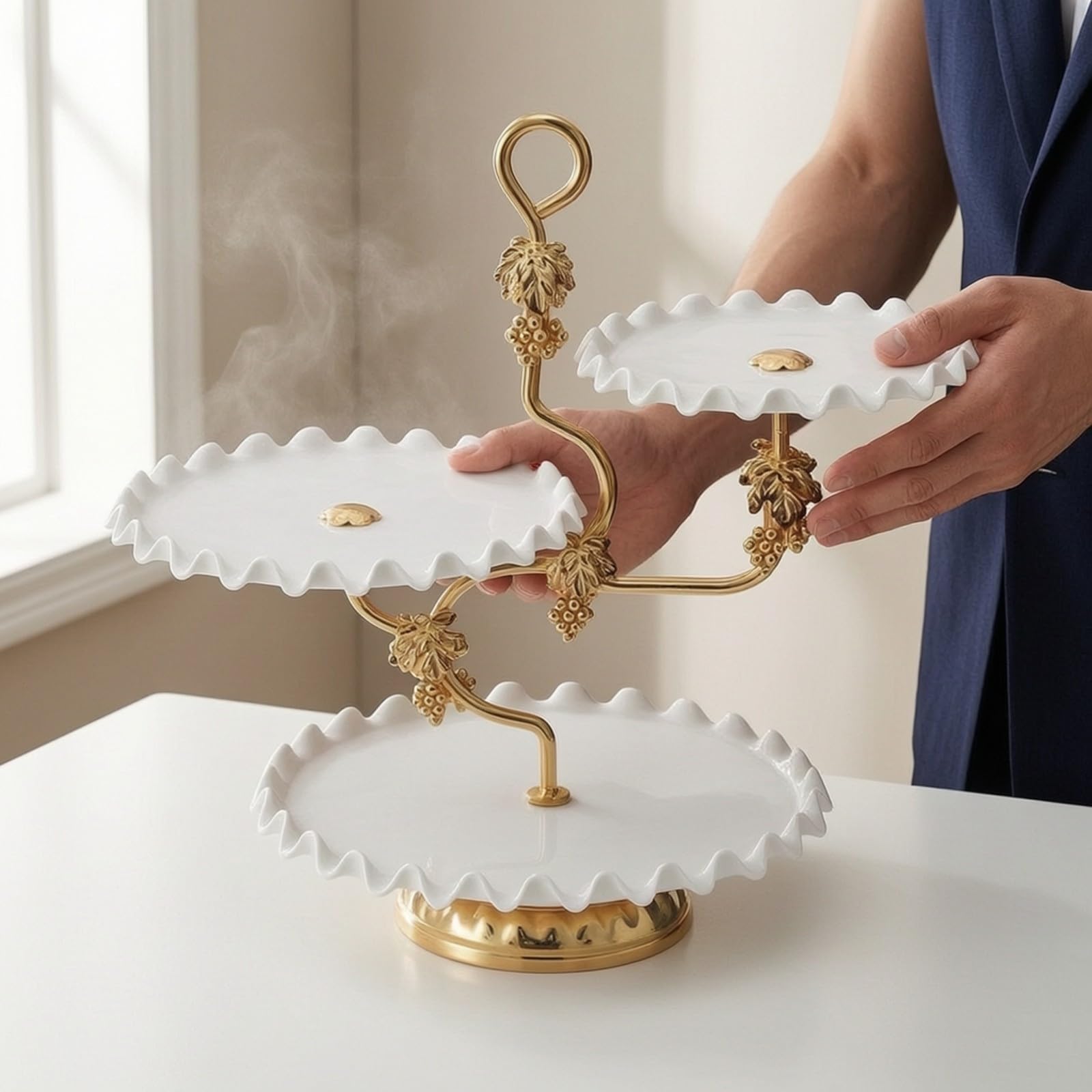 Gralara Présentoir à 3 Étages sans Toxique En Céramique, Présentoir à Pâtisseries à 3 Étages, , pr Mariage, Pâtissiers