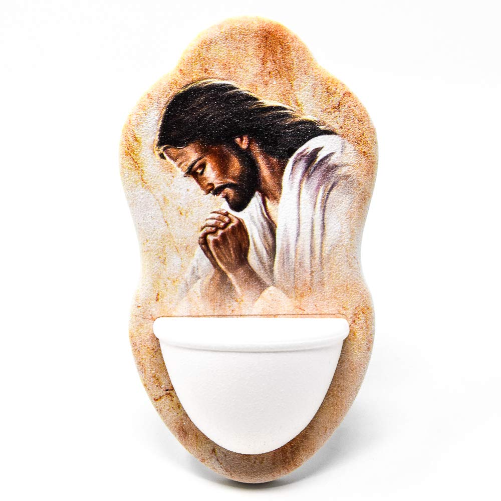 Catholic Gift Shop Jesus Holy Water Font With A Bottle Of Lourdes Holy Water & Lourdes Prayer Card