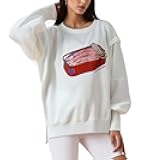 Amiblvowa Vintage Graphic Oversized Crewneck Sweatshirt for Women Floral Lobster Sardine Print Sweatshirts Pullover Fall Tops