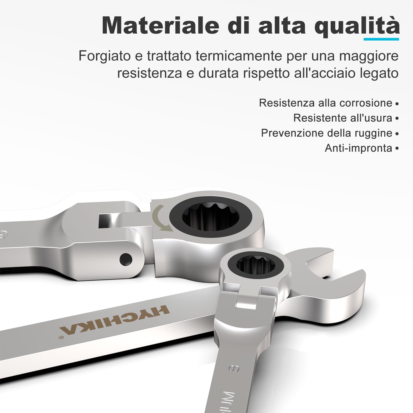 HYCHIKA Set Chiavi Inglesi 6-19mm, 9Pcs Chiavi a Cricchetto con Custodia Portatile, Set Chiavi a Cricchetto per Fai da Te e Riparazione