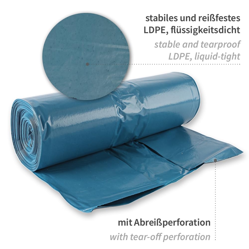 250 Stück Müllsäcke, FRANZ MENSCH, 160l, blau, LDPE, 60my, reißfest | Abfallsack, Müllbeutel, Mülltüten, auf Rolle, 110x65cm, für Gewerbe, Entsorgung, Lager, Haushalt, Hygienebereich