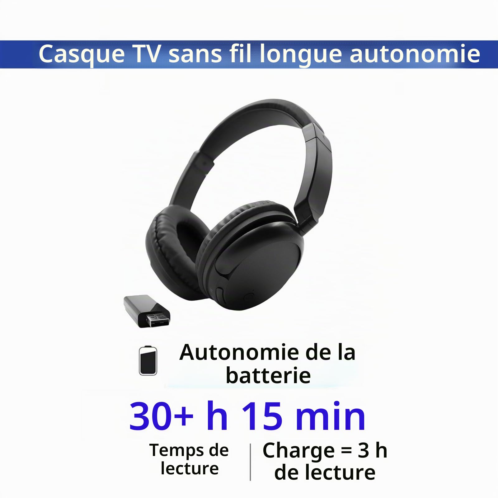 PROW Casque TV sans Fil avec éMetteur USB, Casque TV sans Fil pour Personnes âGéEs, Casque Bluetooth 5.3 Supra-Auriculaire, Autonomie de La Batterie de 30 Heures, LéGer et Confortable