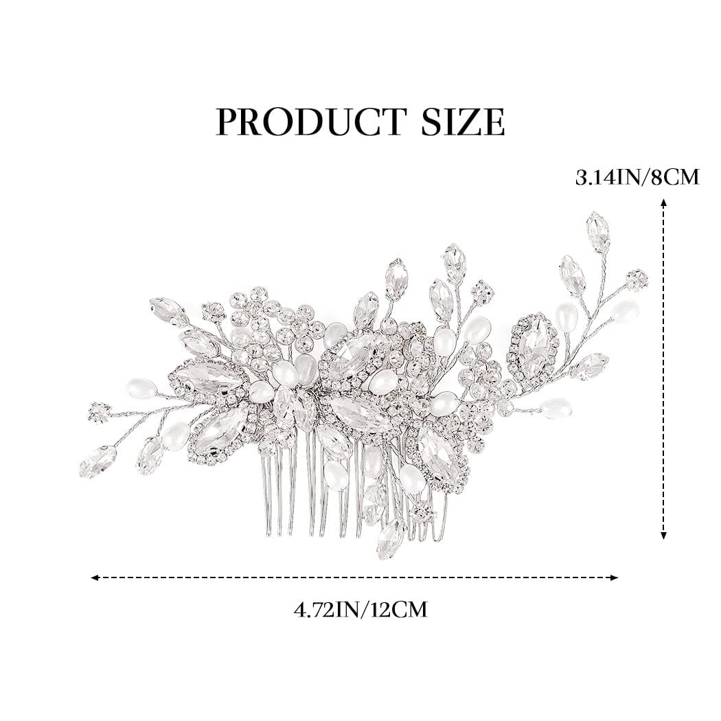 Accessori per Capelli da Sposa, Pettine per capelli da sposa con Perle di Cristallo, Accessori Eleganti per Ragazze e Donne Matrimonio, Festa, Ballo (Argento)