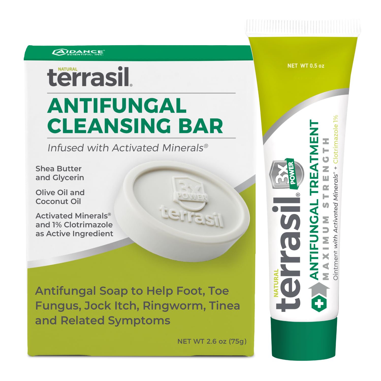terrasil Antifungal Treatment (2-Product Kit 14g Tube + 75g Soap bar) Antifungal Cream with Clotrimazole and Natural Ingredients, Relief for Ringworm, Jock Itch, Athletes Foot, Fungal Yeast Infection