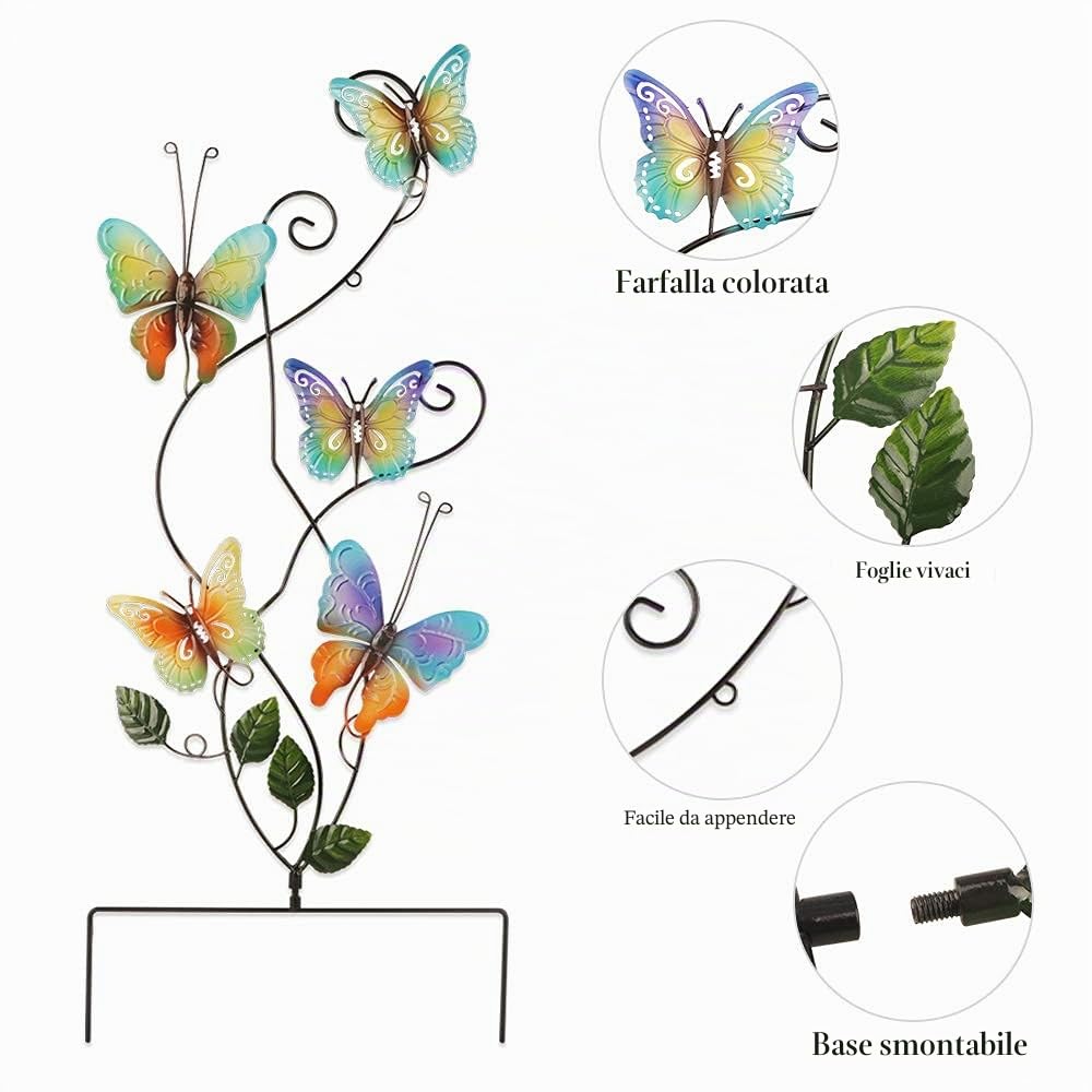 83CM Farfalla Decorazione per Metallo Giardino, Farfalle Paletto Giardino in Metallo Decorazione per Cortile, Decorative Scultura da Giardino, Figurine Decorazione per Esterni Giardino Prato Patio