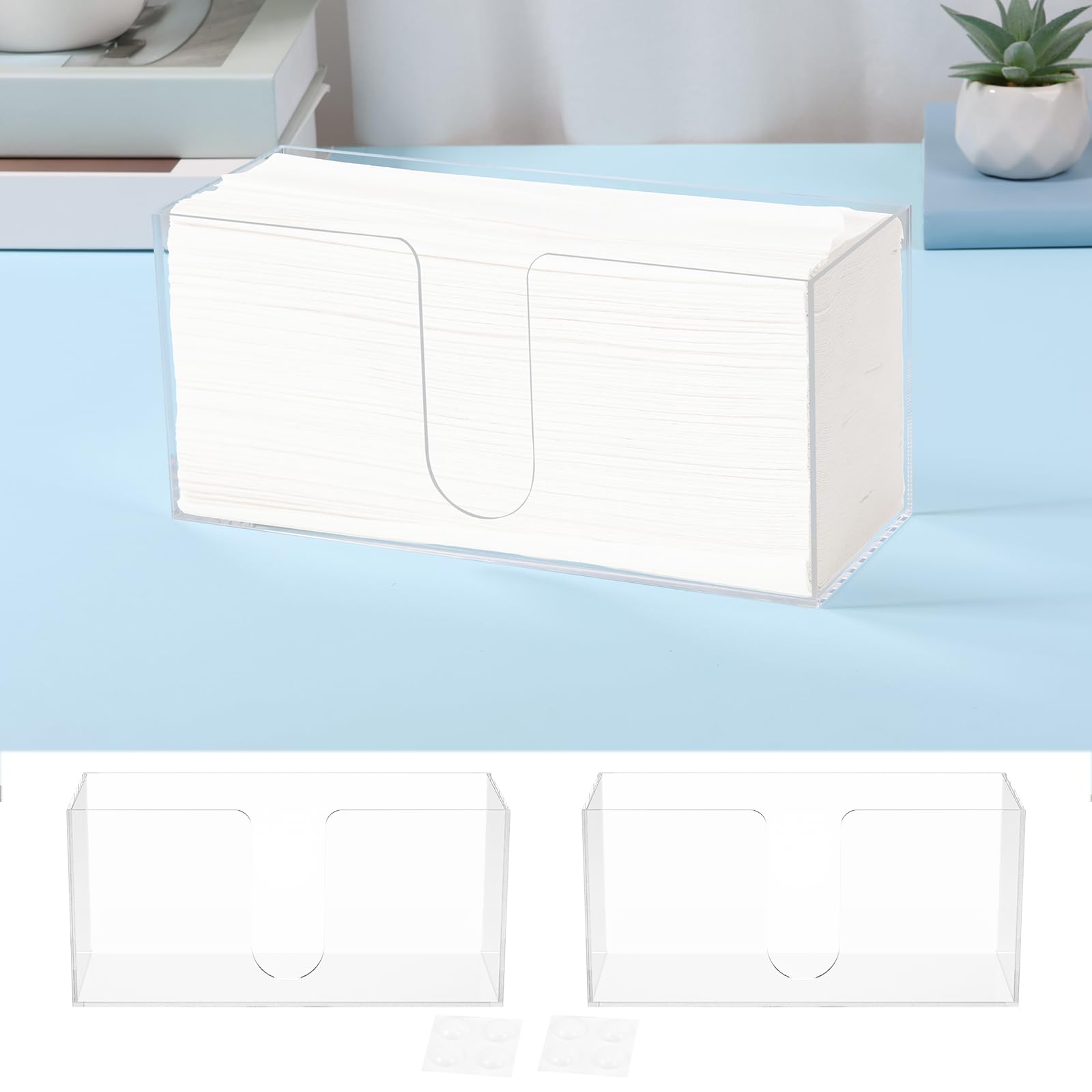 Lot de 2 distributeurs de papier essuie-mains, porte-serviettes, en acrylique, transparents, pour serviettes en papier, plans de travail de cuisine, lavabos de salle de bain