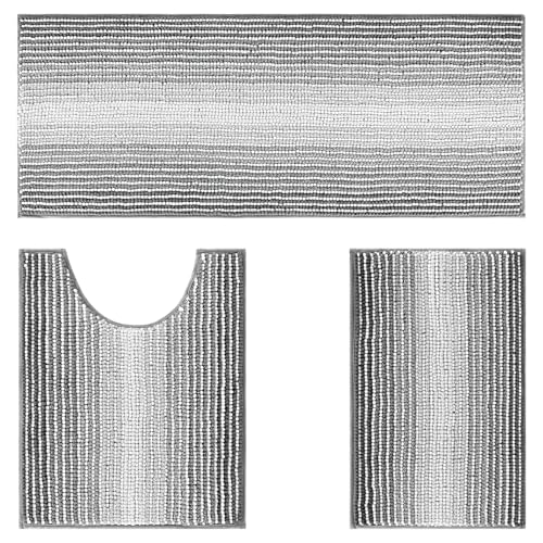 Venuso Ensemble Tapis Salle de Bain 3 Pièces, Tapis de Bain Chenille Absorbants et Tapis WC Contour, Antidérapants et Lavables en Machine (40 x 60 cm + 50 x...