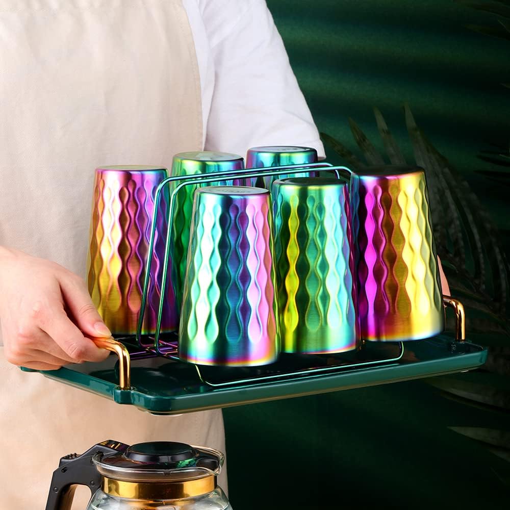 10oz Stainless Steel Cup Set, 6Pcs Double Wall Metal Cup,Vacuum Stackable Insulated Portable Drinking Tumblers Unbreakable Glasses,for Home Outdoor Restaurant (Rainbow Color) - Image 5