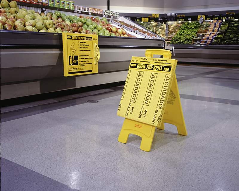 Image of Rubbermaid Commercial Products Over the Spill Pad Station Kit Absorbent Mat Pads Yellow Large Fast at Absorbing Water /Oil /Beverages For Residential /Commercial /Restaurant /Office /Facility Use