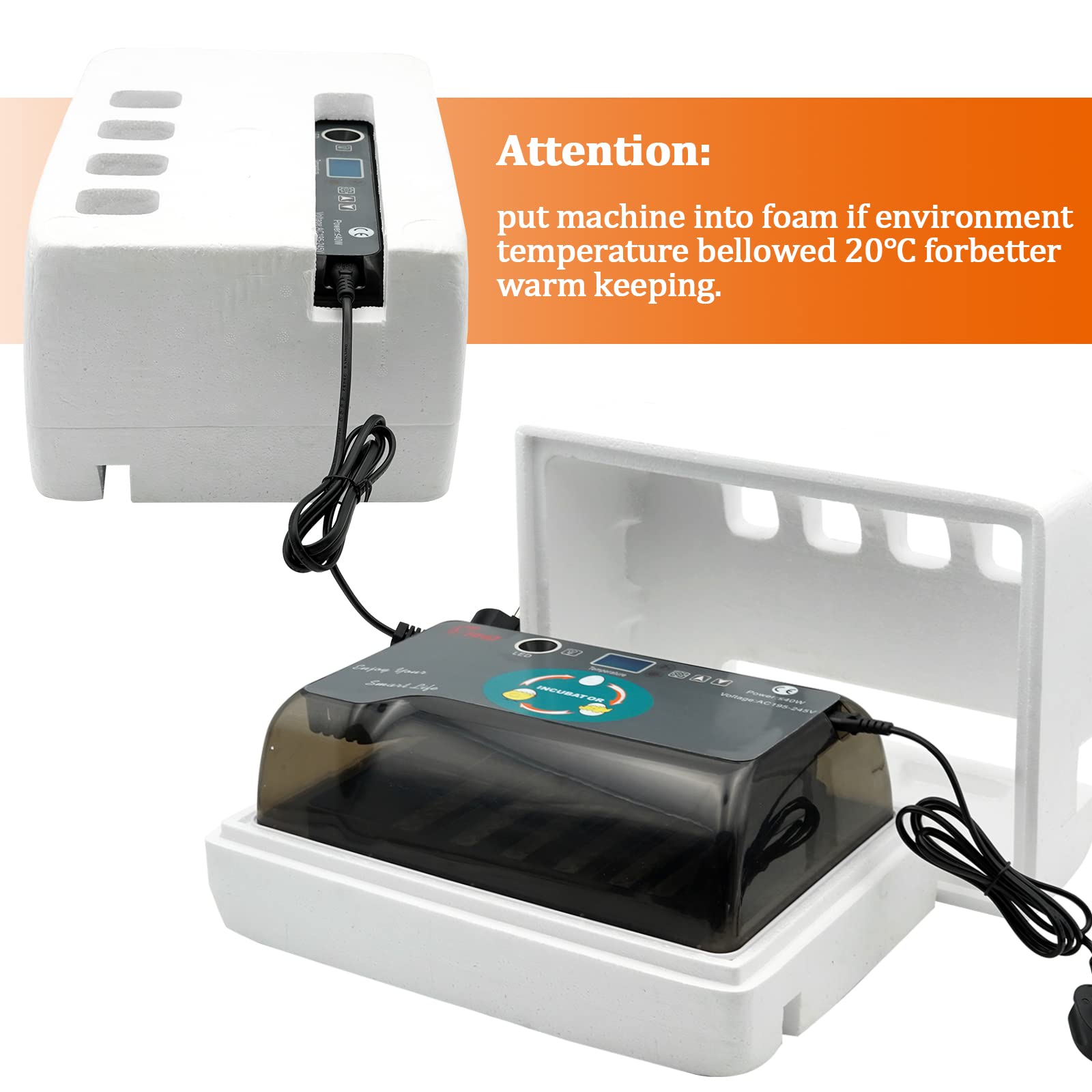 Farm&ranch Inkubator 12 jajek z wbudowanym automatycznym przekręcaniem jajek i jajkami z regulacją temperatury do przykrywania drobiu dla kurczaka przepiórczego gęś gołąb ptak (EU Plug)