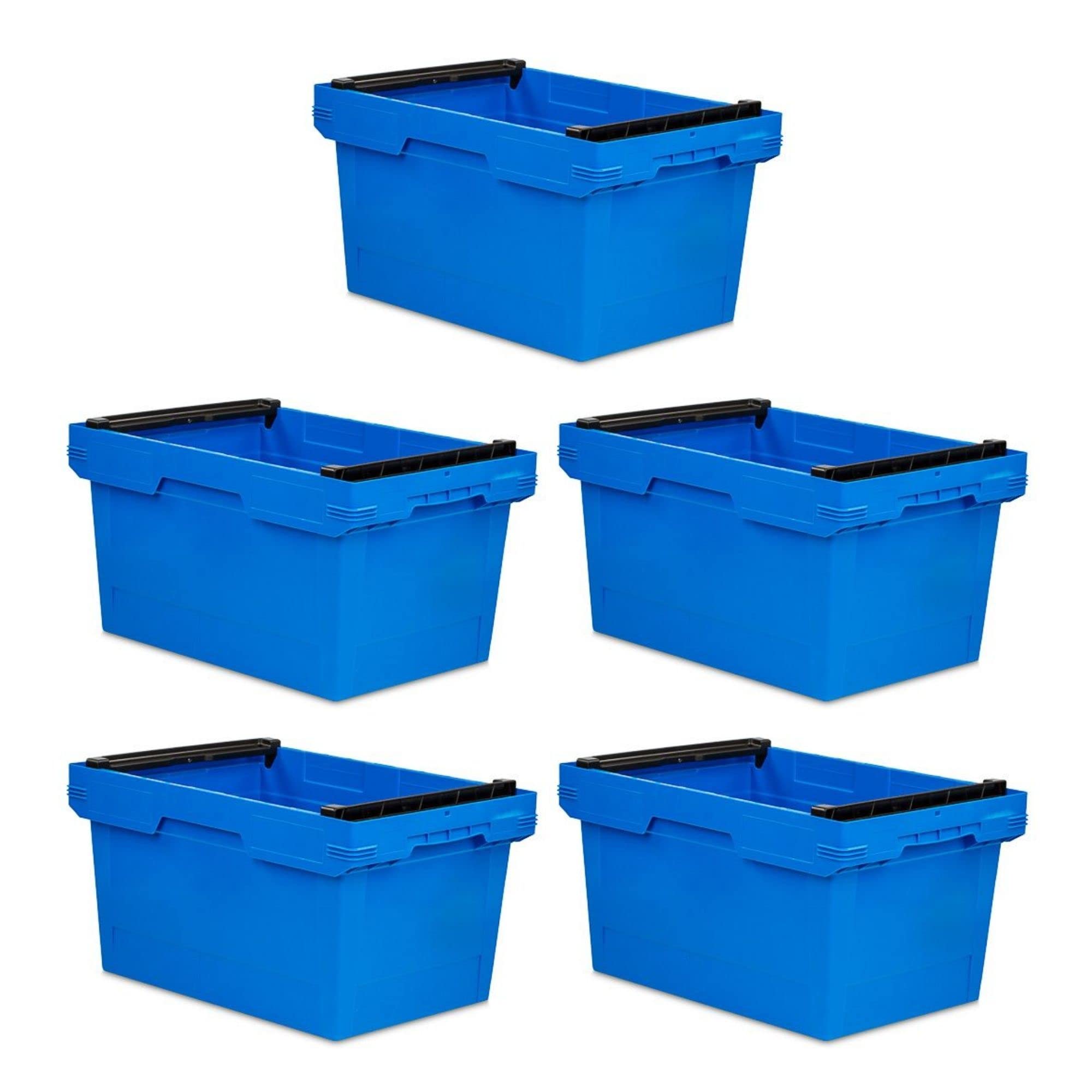 SET SUPER ÉCONOMIQUE 5x Bac de transport conique empilable avec cintre d'empilage bleu | HxLxP 32,3x40x60cm | 58 litres | Bac Euro, Eurobox, boîtes de rangement, empilables, caisse de transport