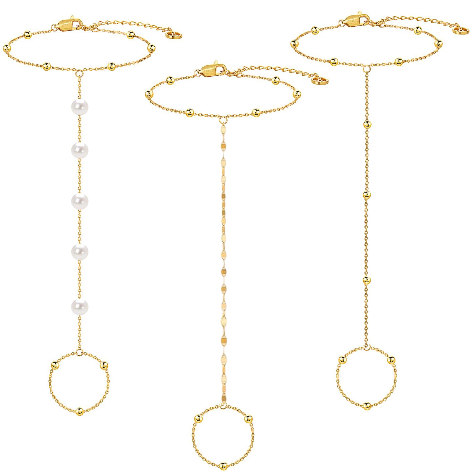 3Pcs Ring Bracelet, chain Bracelet for Women, Hand Chain for Women, Hand Accessories, Suitable for Formal Events, Parties, Wear, Holiday Gifts, Birthday Gift