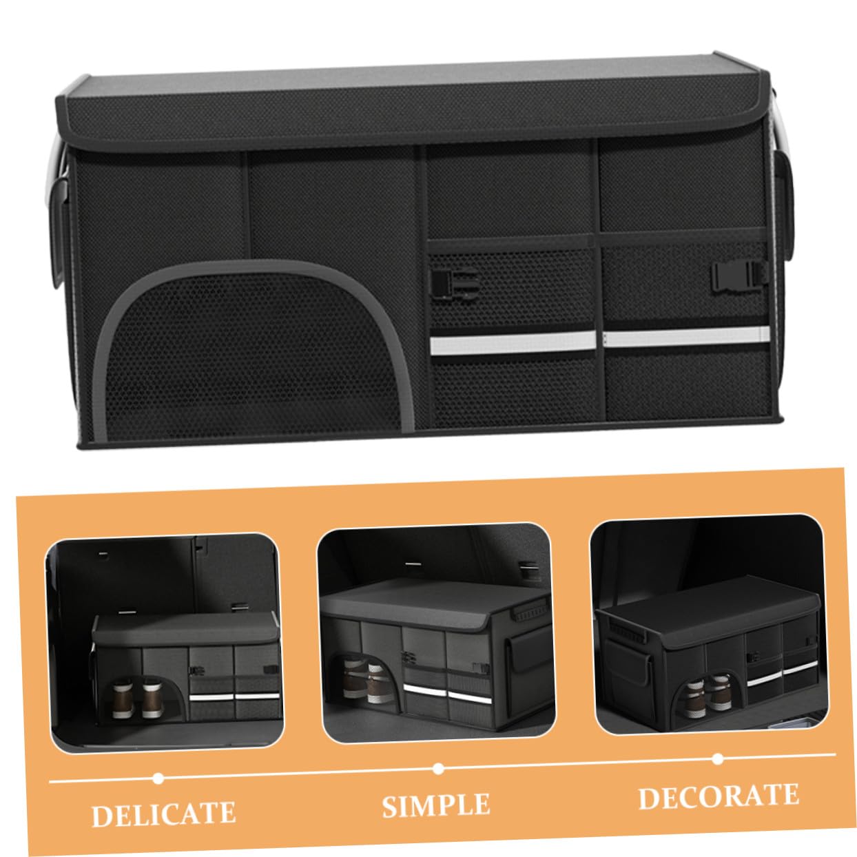 Organizador de Maletero Plegable de Gran Capacidad en Tela Oxford, Caja de Almacenamiento para Maletero de Coche Negro, Adecuado para Camping y Organización en Casa