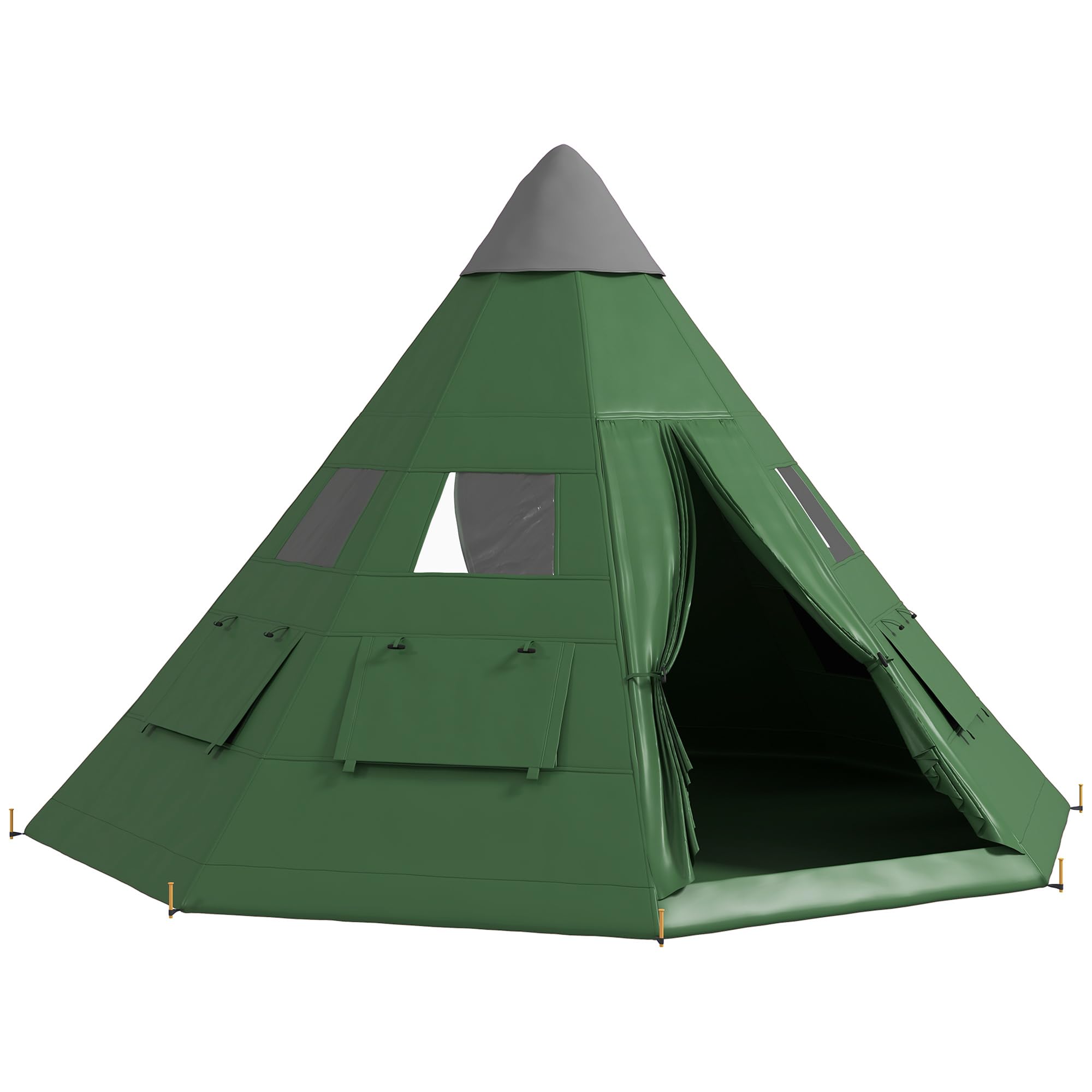 Outsunny Tente Tipi pour 6 hommes, avec fenêtres en maille, sol cousu, deux portes et sac de transport, installation facile, pour randonnée, pique-nique, nuit en plein air