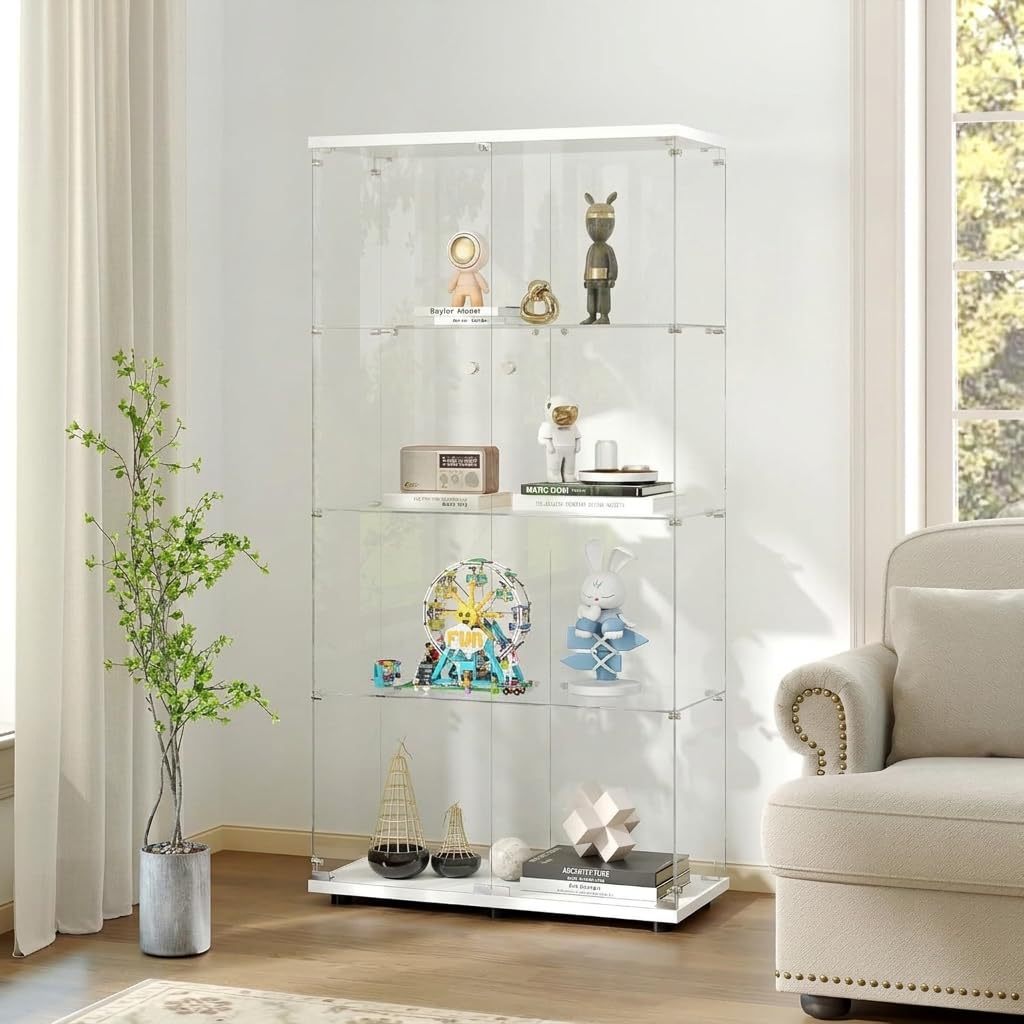 Vitrina De Cristal, Mueble De Colección Transparente, Vitrina Salon, 163x80x35cm, Vitrina Moderna De Pie para Salón, Oficina, Objetos De Colección, Libros, Vino