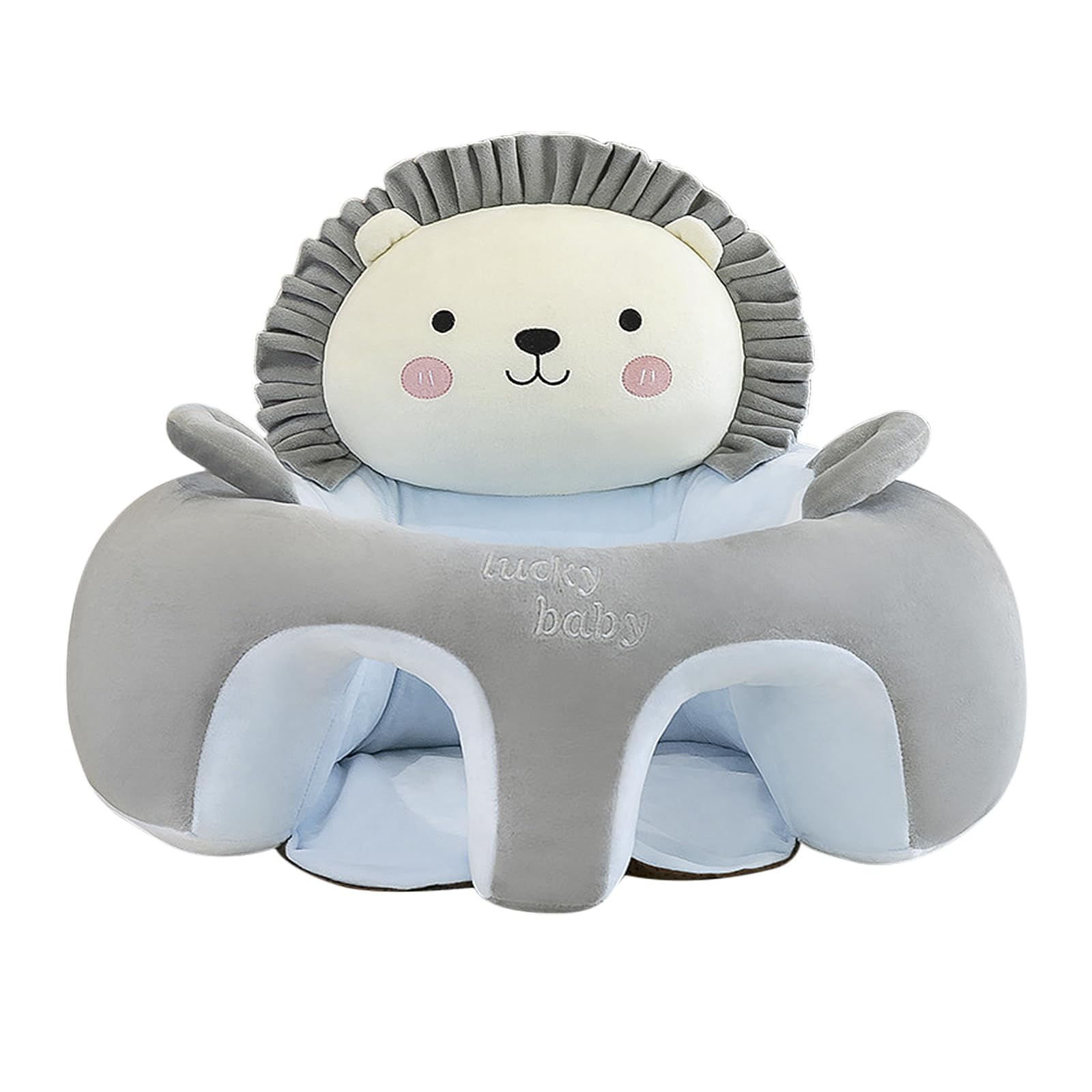 Baby Support Seat Sofa Cartoon Infant Sofa Cute Learning Sitting Chairs Baby Sit Up Chair Back Head Protector Baby Bouncer Infants Floor Seats (Gray Lion)