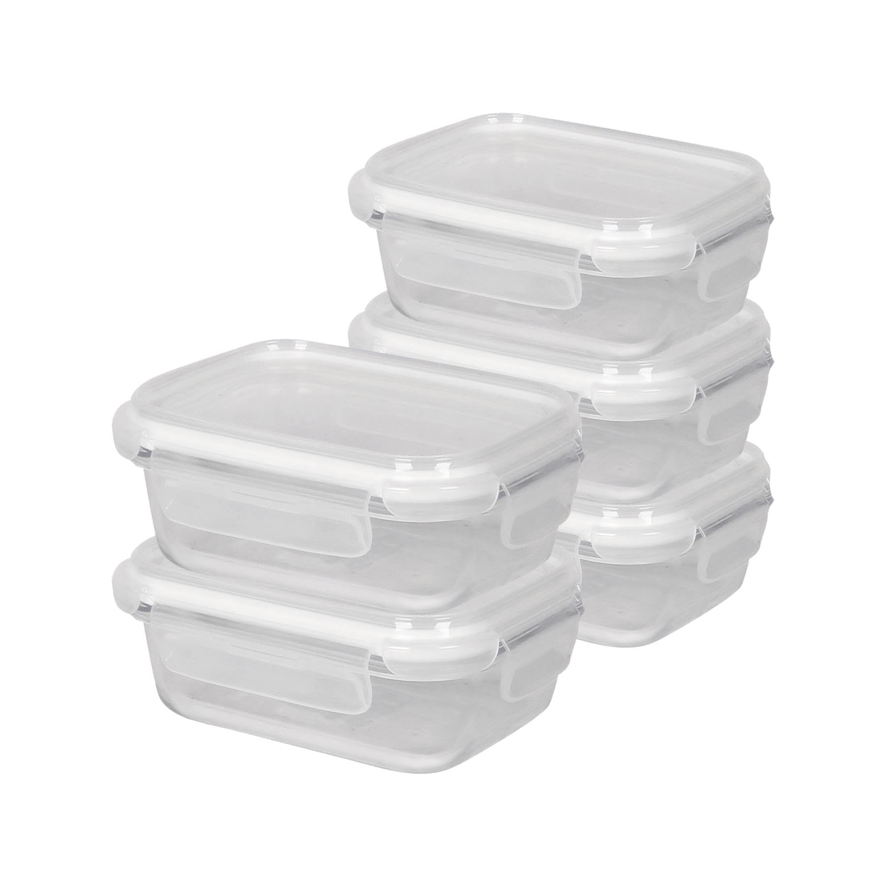 Harbour Housewares Clear/White 370Ml Glass Food Storage Containers With Lids - 5X Small Reusable Airtight Meal Prep Lunch Box Takeaway Cereal Pantry Tubs Set | Safe For Freezer And Microwave