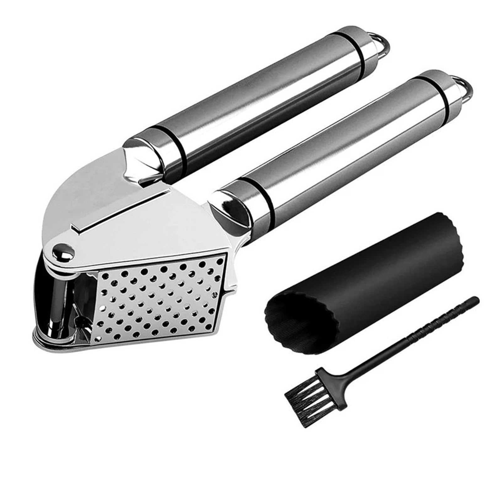 Generisch Knoblauchpresse-Set, rostfrei, Fleischwolf, Zerkleinerer mit Silikon-Rollenschäler