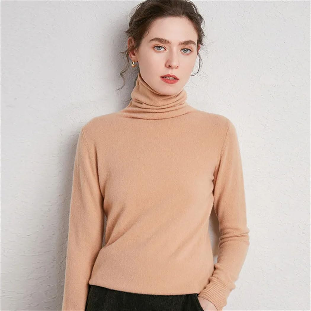 Haitpant Maglione da donna con collo alto 100% lana lavorato a maglia pullover collo in pile camicia con fondo camicia autunno inverno allentato top