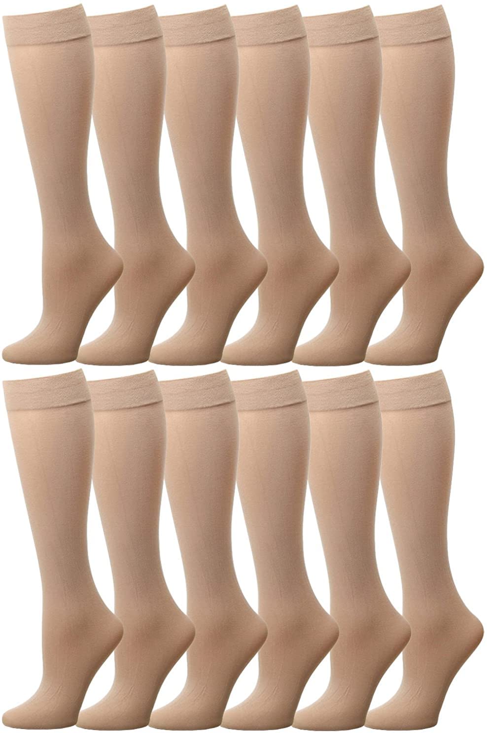 Falari 12-Pack Knee High Women Trouser Socks Comfort Band Stretchy Spandex Opaque