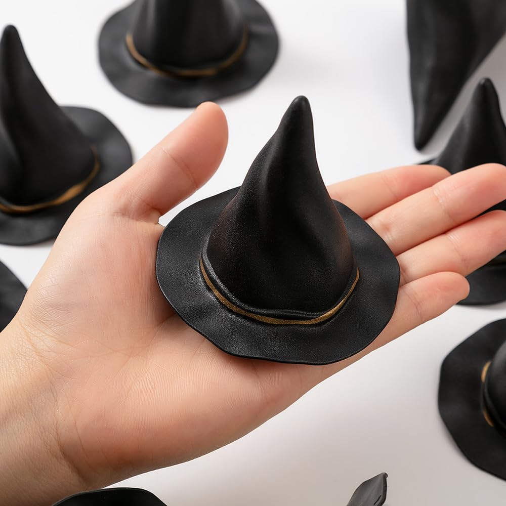 tiecawk 12Pcs Plastic Witch Hats Mini Halloween Witch Hats Wizard Hat for DIY Crafts Bottle Toppers Halloween Party Supplies