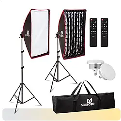 SOU FOTO Kit Softbox Profissional com 2x Softbox Grid, 2x Lâmpada LED 150W e Tripés para Fotos e Videos