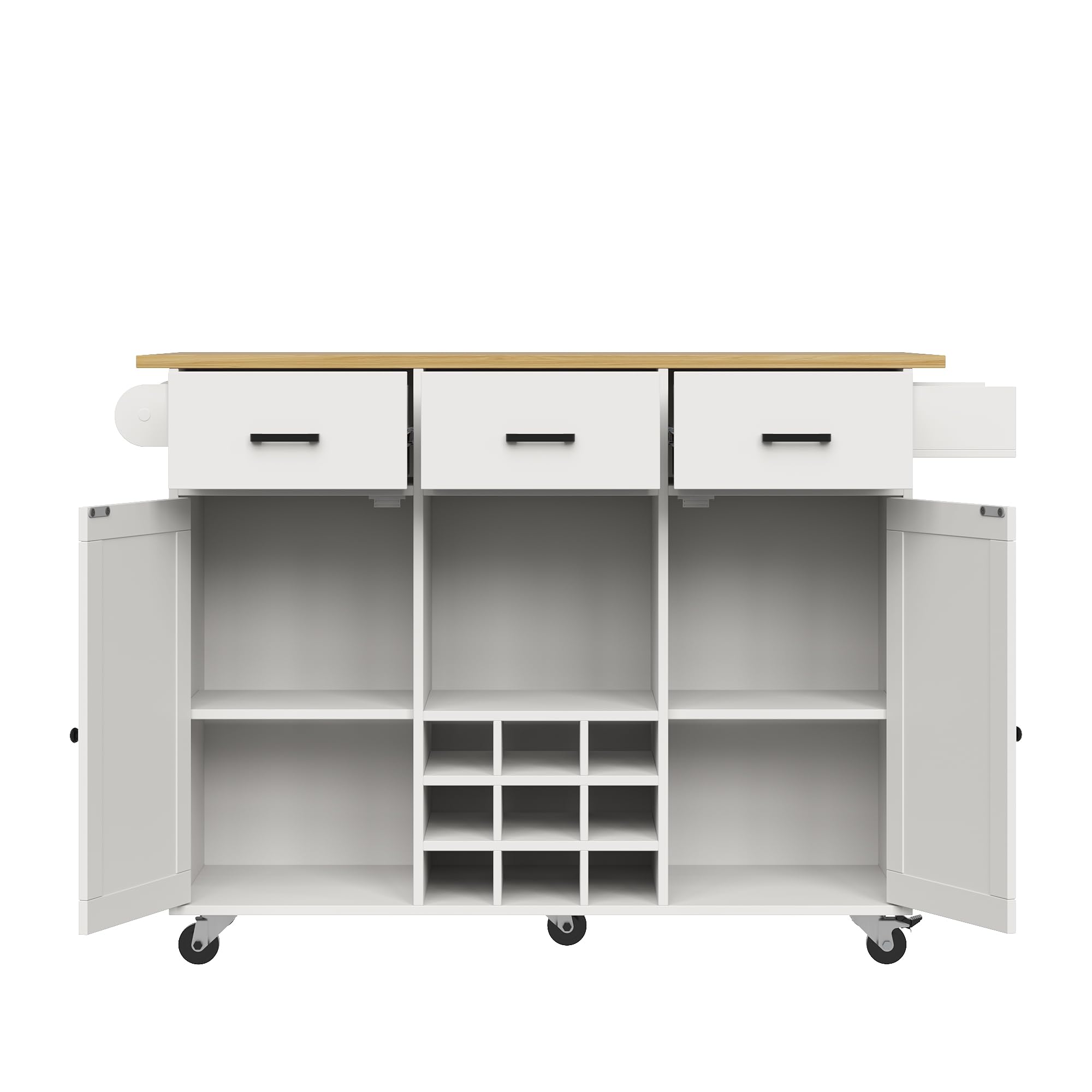 Merax Speisewagen auf Rollen Küchenwagen mit klappbarer Arbeitsplatte, Handtuchhalter, Gewürzregal, Schubladen & verstellbaren Trennwänden,Weiß,104×39,5×91,5 cm