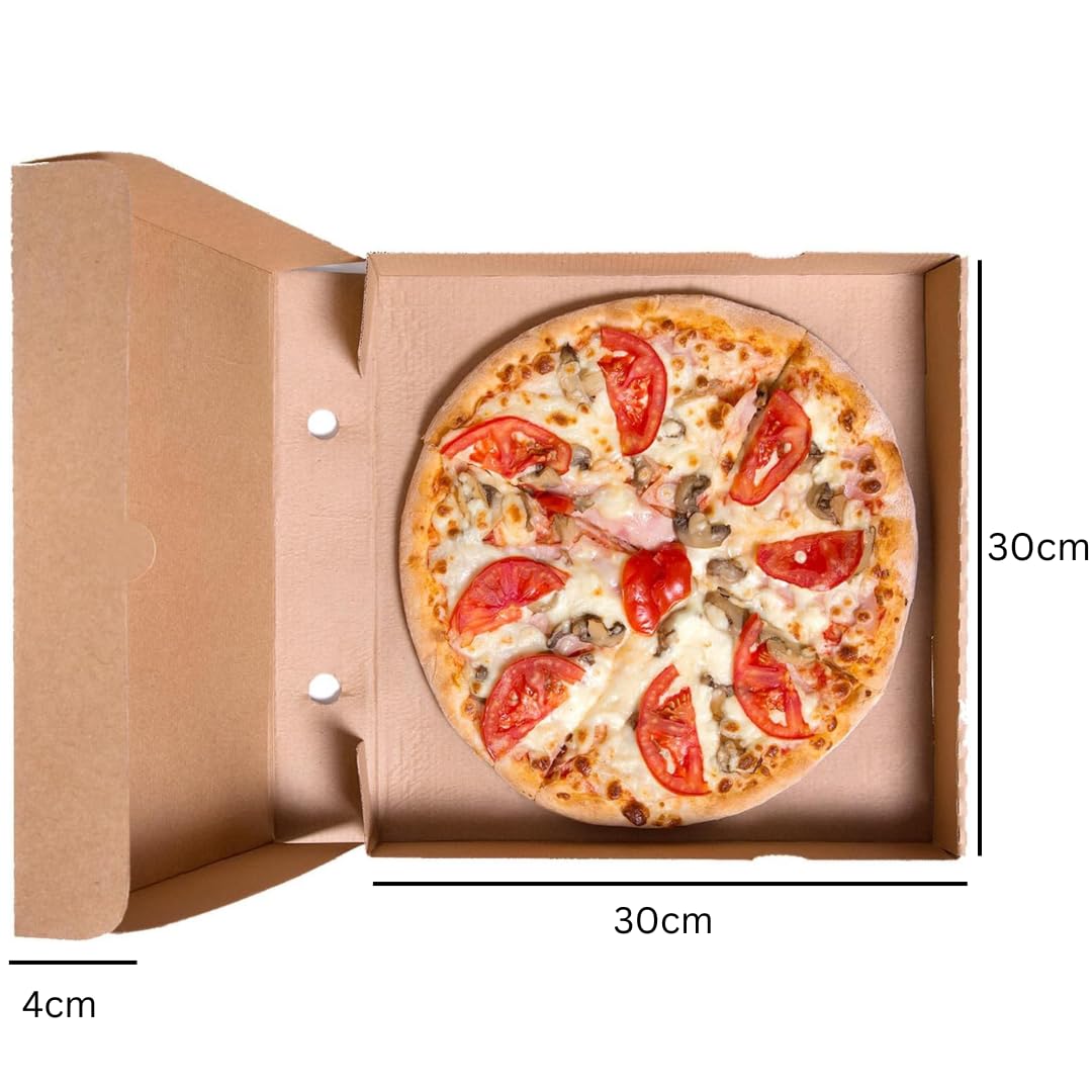 Lot de 100 boîtes à pizza 30 x 30 x 4 cm - Emballage compostable - Carrées - Marron