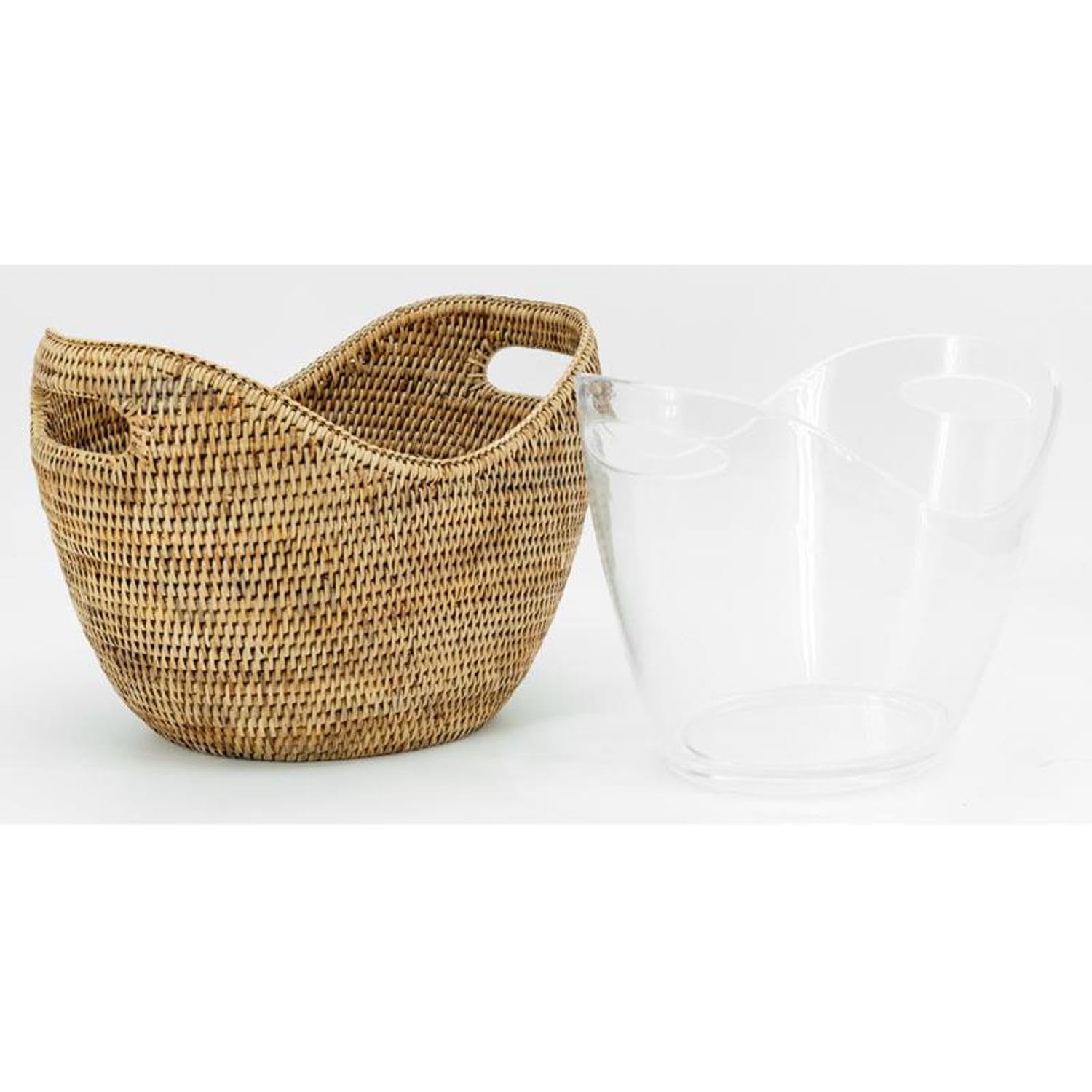 AUBRY GASPARD - Rafraîchisseur Boissons Rotin Antique avec Seau Plexi Amovible - Ø 28 cm - Idéal Seau à Champagne - Fabrication Artisanale pour Événements Festifs
